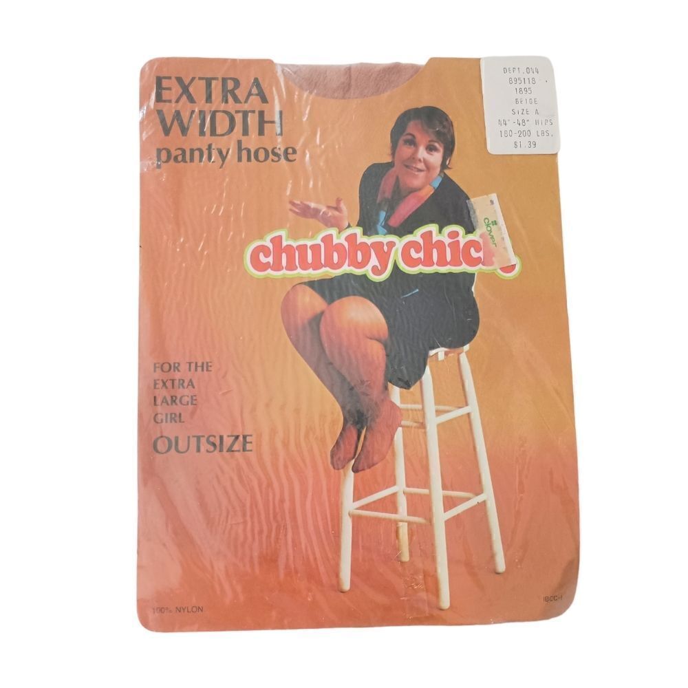 Chubby Chick Extra Width Pantyhose Beige Sz A 44"-48" Hips 180-200 Lbs Vintage.